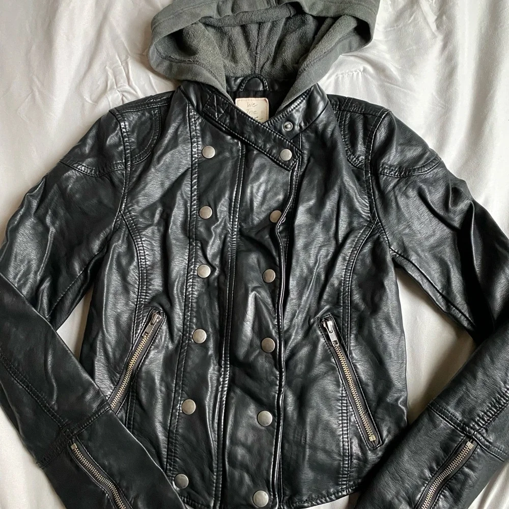 Free People Vegan Leather Hooded Moto Jacket - Picture 4 of 11